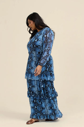 Curve Ruffle Snake Print Maxi Dress