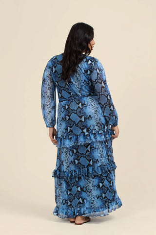 Curve Ruffle Snake Print Maxi Dress