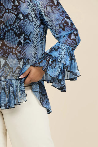 Curve Ruffle Snake Print Ruffle Swing Blouse