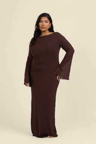 Curve Textured Flare Sleeve Maxi Dress
