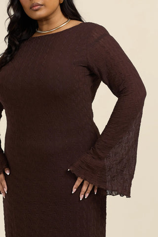 Curve Textured Flare Sleeve Maxi Dress