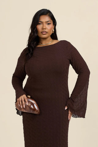 Curve Textured Flare Sleeve Maxi Dress