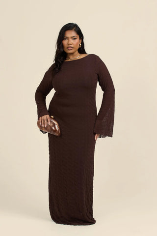Curve Textured Flare Sleeve Maxi Dress