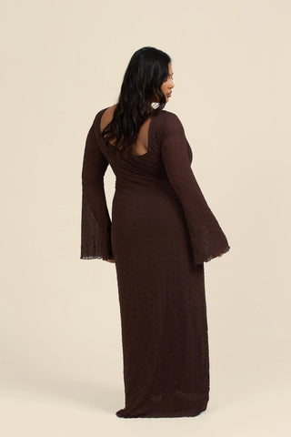 Curve Textured Flare Sleeve Maxi Dress
