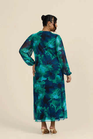 Curve Abstract Floral Button Front Midi Dress