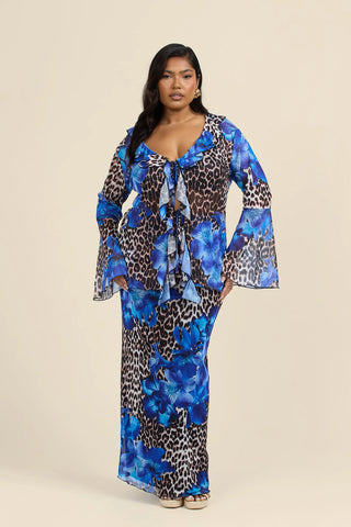 Curve Leopard And Floral Ruffle Blouse