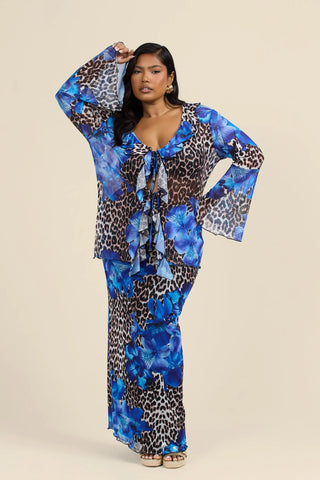 Curve Leopard And Floral Ruffle Blouse