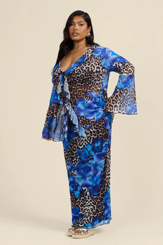 Curve Leopard And Floral Ruffle Blouse