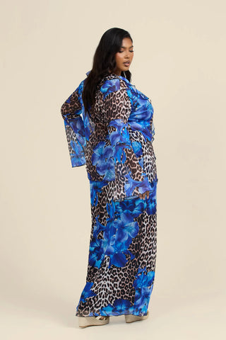 Curve Leopard And Floral Ruffle Blouse