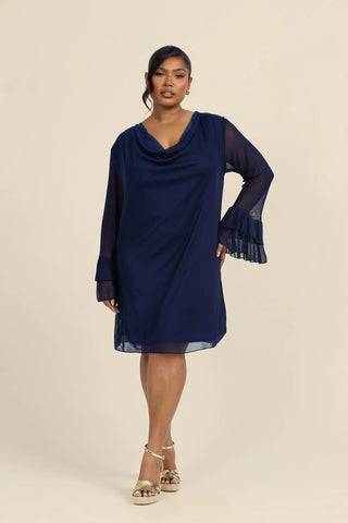 Curve Cowl Neck Ruffle Sleeve Mini Dress