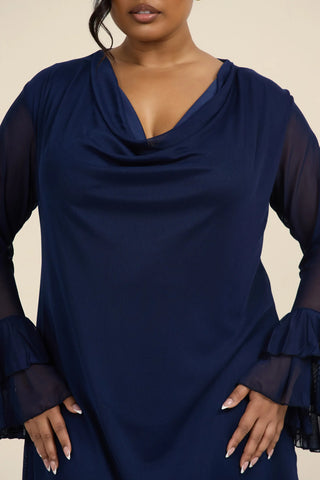Curve Cowl Neck Ruffle Sleeve Mini Dress