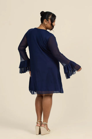 Curve Cowl Neck Ruffle Sleeve Mini Dress