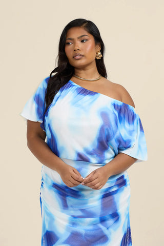 Curve Drop Shoulder Tie Dye Midaxi Dress