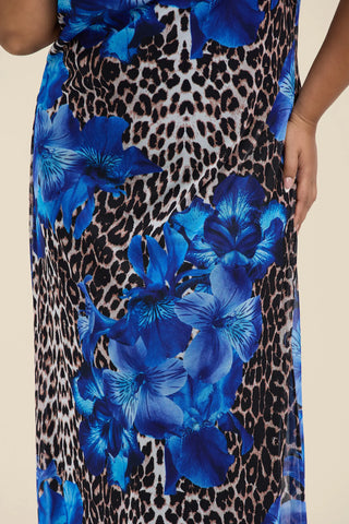 Curve Cold Shoulder Leopard and Floral Maxi Dress