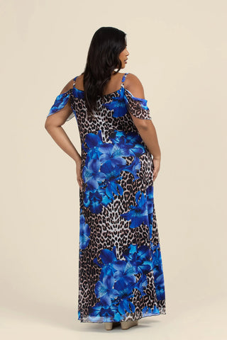 Curve Cold Shoulder Leopard and Floral Maxi Dress