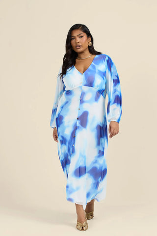 Curve Tie Dye Button Front Midi Dress