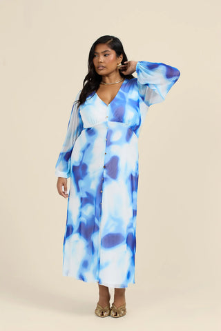 Curve Tie Dye Button Front Midi Dress