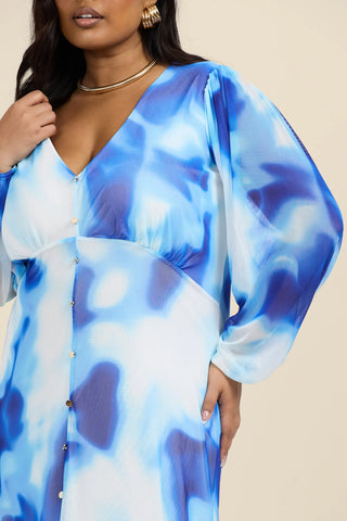 Curve Tie Dye Button Front Midi Dress