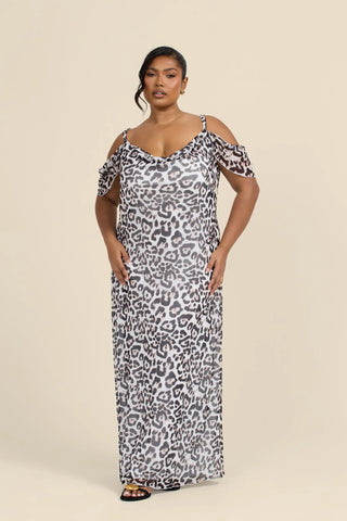 Curve Cold Shoulder Leopard Print Maxi Dress