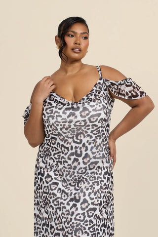 Curve Cold Shoulder Leopard Print Maxi Dress