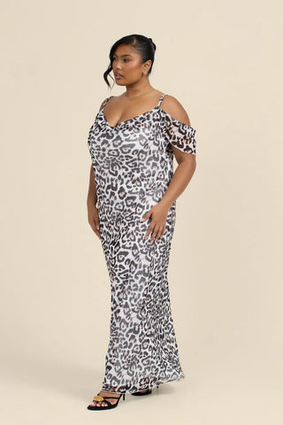 Curve Cold Shoulder Leopard Print Maxi Dress