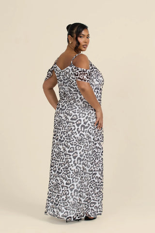 Curve Cold Shoulder Leopard Print Maxi Dress