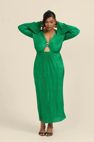 Curve Plisse Gold Trim Midi Dress
