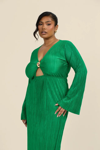 Curve Plisse Gold Trim Midi Dress