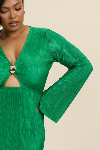Curve Plisse Gold Trim Midi Dress