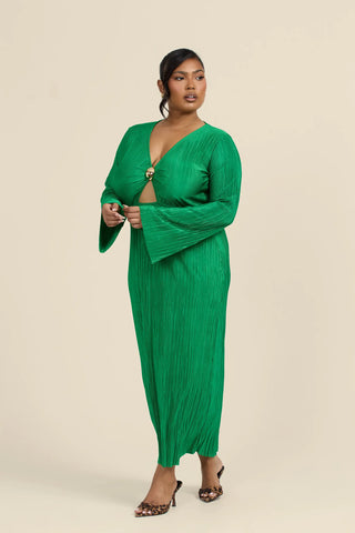 Curve Plisse Gold Trim Midi Dress