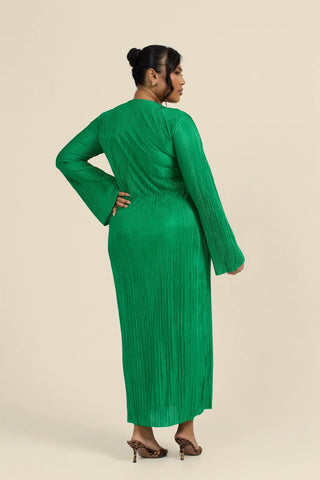 Curve Plisse Gold Trim Midi Dress