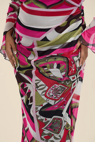 Curve Abstract Print Cowl Neck Maxi Dress