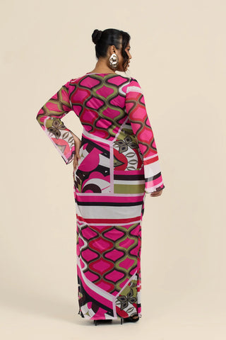 Curve Abstract Print Cowl Neck Maxi Dress
