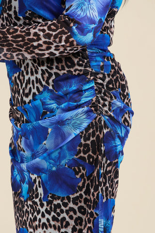 Curve Leopard And Floral Print Ruched Midaxi Dress