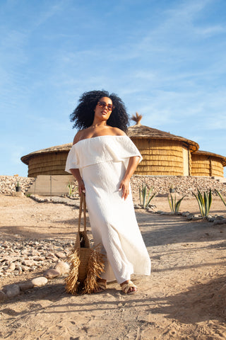 Curve Textured Bardot Resort Maxi Dress