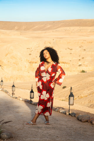 Curve Oversized Floral Flare Sleeve Midi Dress