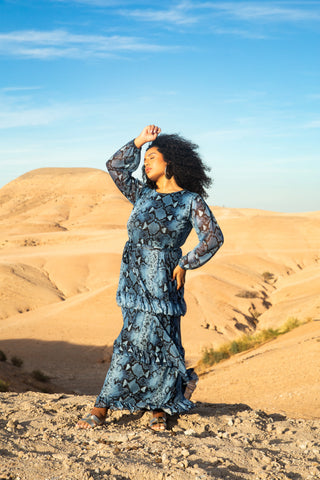 Curve Ruffle Snake Print Maxi Dress