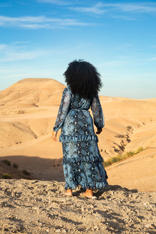 Curve Ruffle Snake Print Maxi Dress