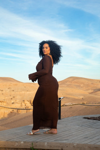 Curve Textured Flare Sleeve Maxi Dress