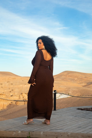 Curve Textured Flare Sleeve Maxi Dress