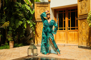 Curve Palm Print Twist Front Kaftan