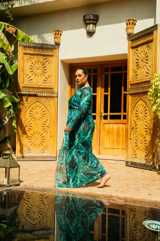 Curve Palm Print Twist Front Kaftan