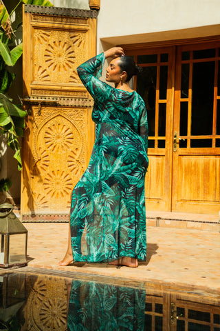 Curve Palm Print Twist Front Kaftan