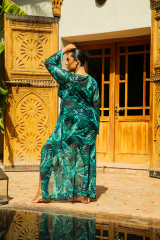 Curve Palm Print Twist Front Kaftan