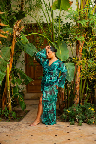 Curve Palm Print Twist Front Kaftan