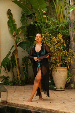 Curve Ruffle Front Flare Sleeve Resort Kaftan