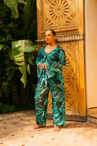 Curve Palm Print Wide Leg Resort Trouser