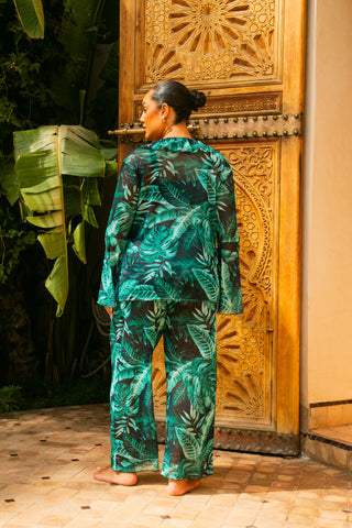 Curve Palm Print Wide Leg Resort Trouser