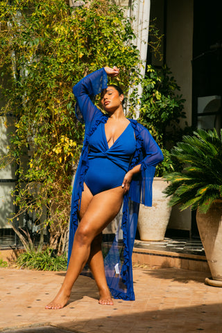 Curve Ruffle Front Flare Sleeve Resort Kaftan