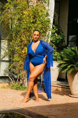 Curve Ruffle Front Flare Sleeve Resort Kaftan